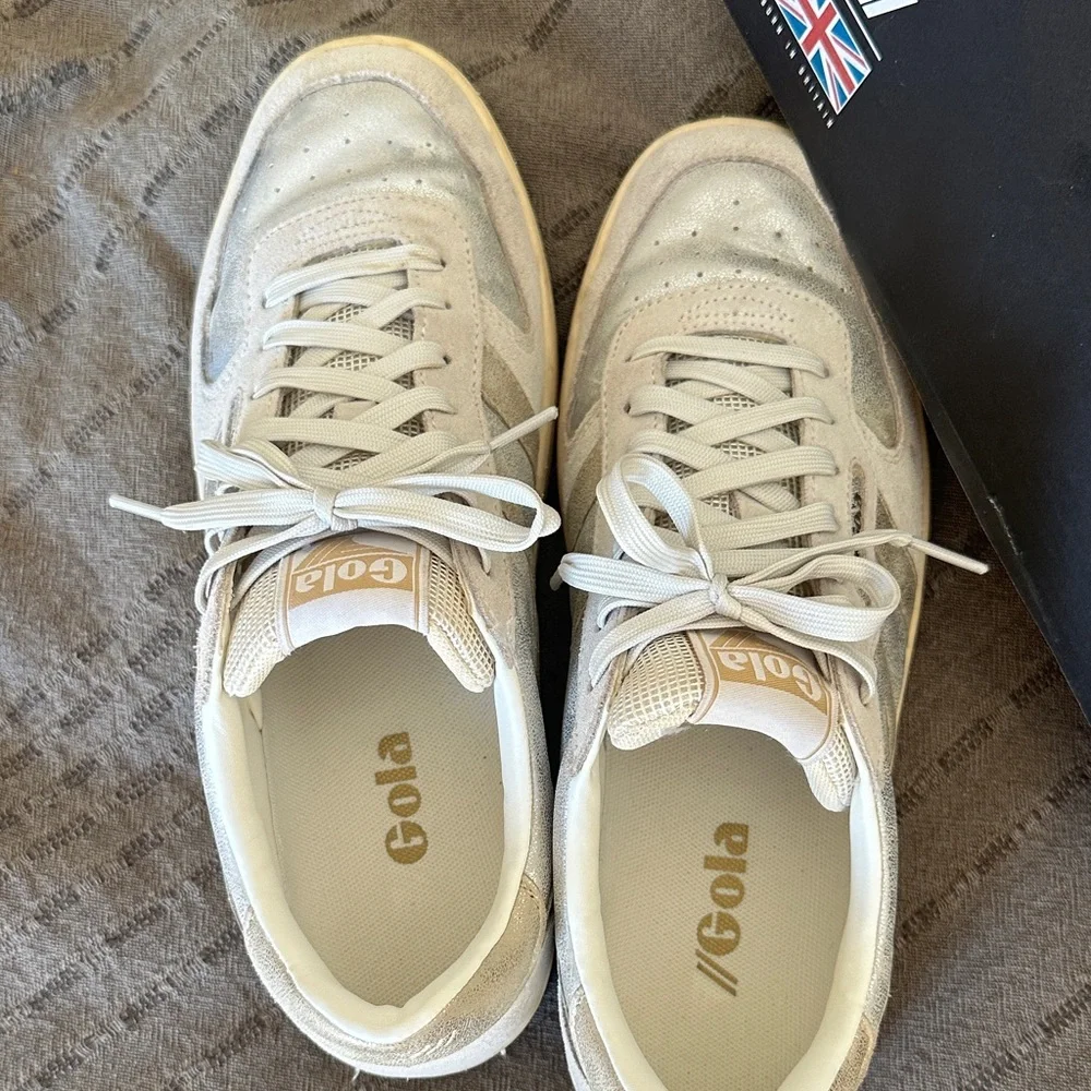 Gola Matallic Suede Court Sneakers - Cream - Picture 7 of 8